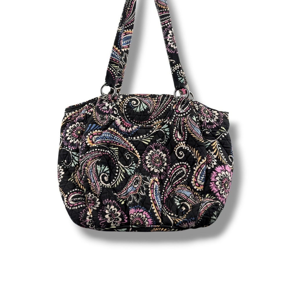 Vera Bradley Quilted Paisley Shoulder Bag Black Floral Tote 14540-142